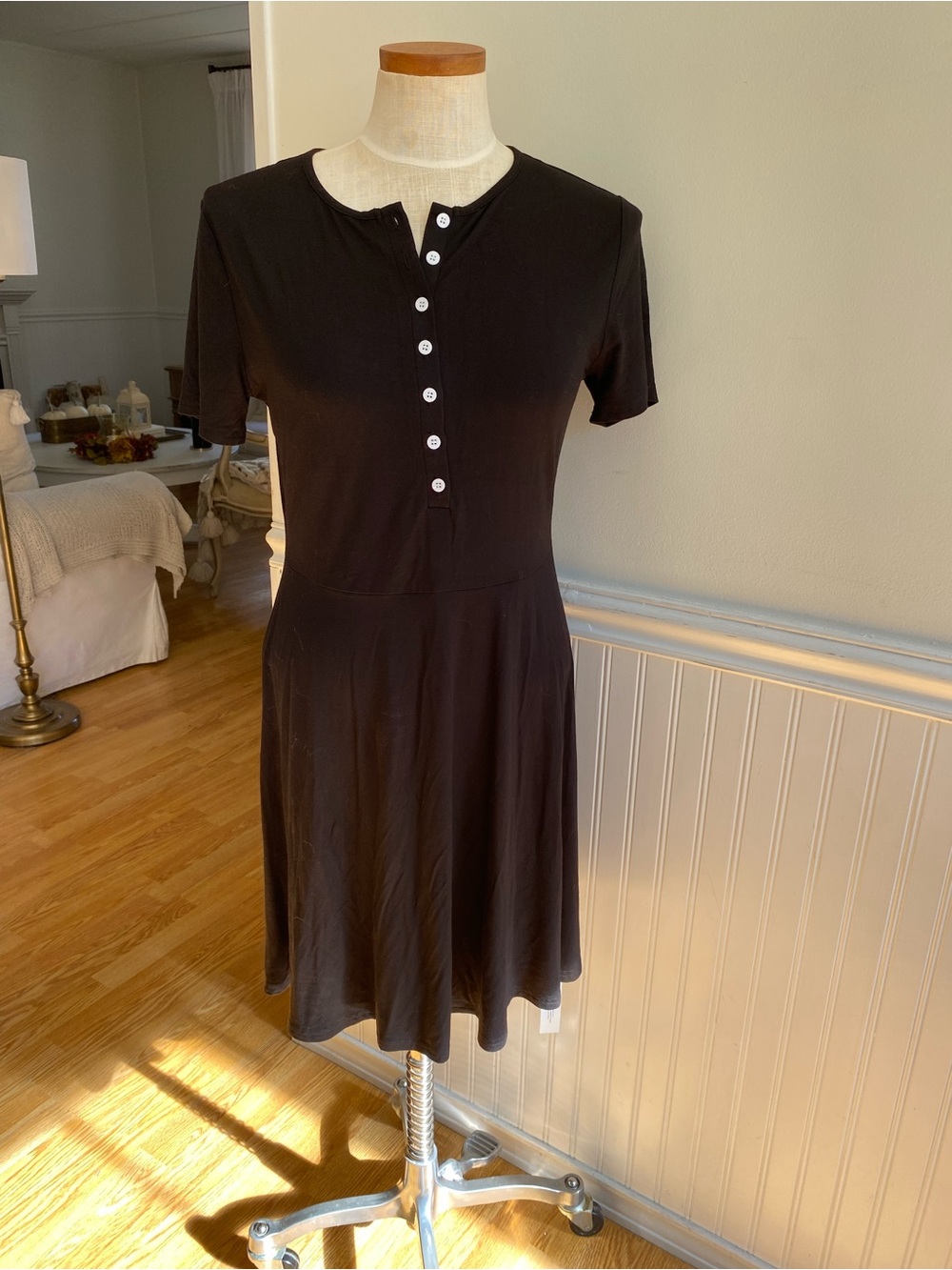 5 for $20! SHEIN Black Henley Short Sleeve A-Line Dress